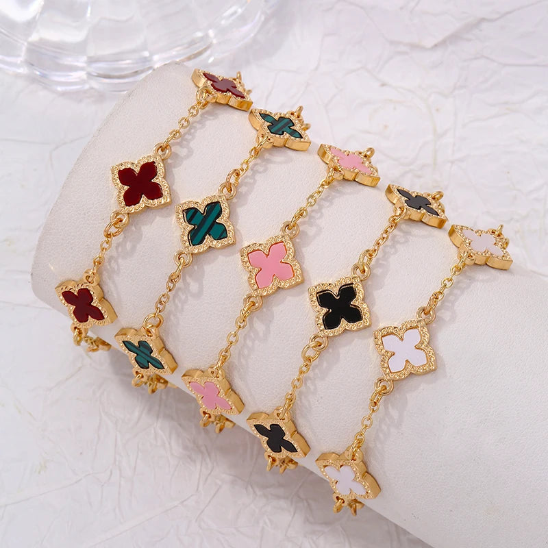Luxury Vintage Rhinestone Four Leaf Clover Bracelet