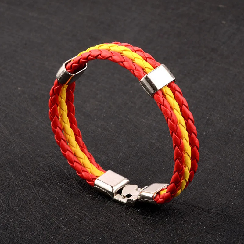Stainless Steel Men Women Spain Germany France Italy Argentina National Flag PU Leather Bracelets Handmade Jewelry