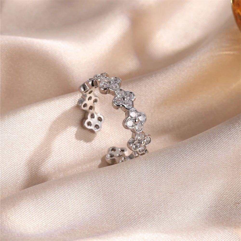 new design fashion jewelry gold plated flower zircon open ring elegant women's