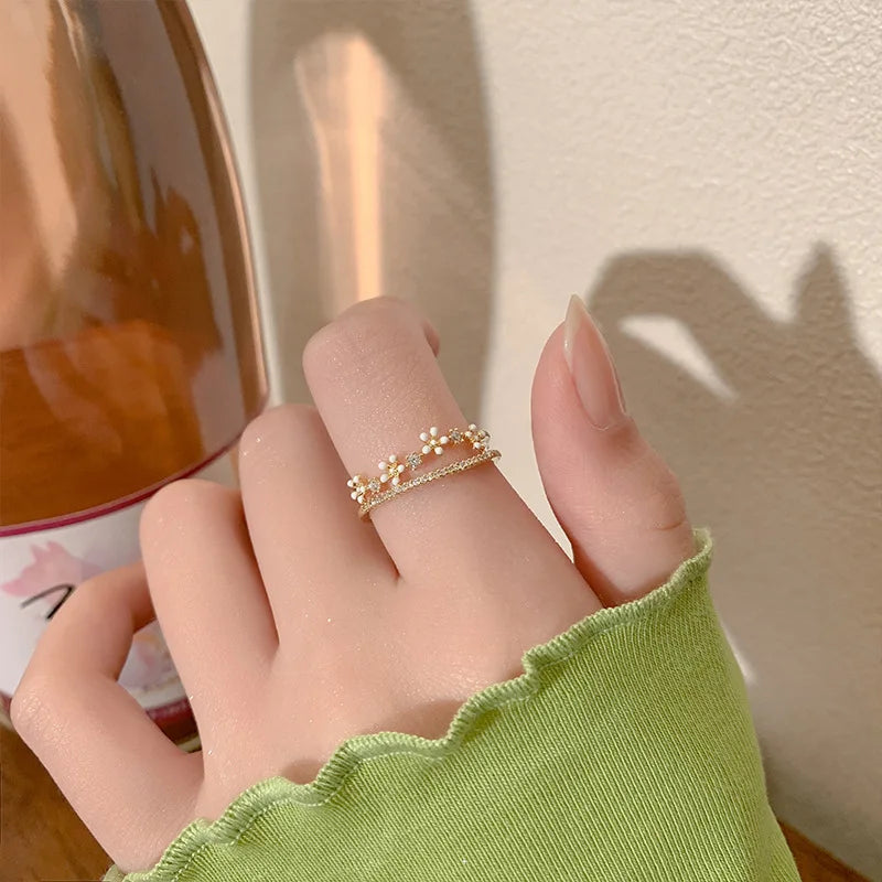 Luxury Zircon Flower Opening Rings for Women
