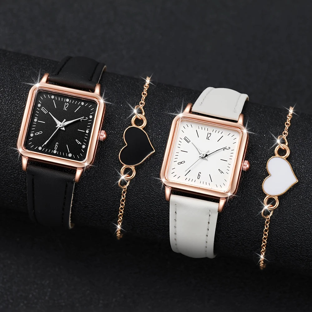 4PCS Fashion Minimalist Watch Luxury Men's and Women's
