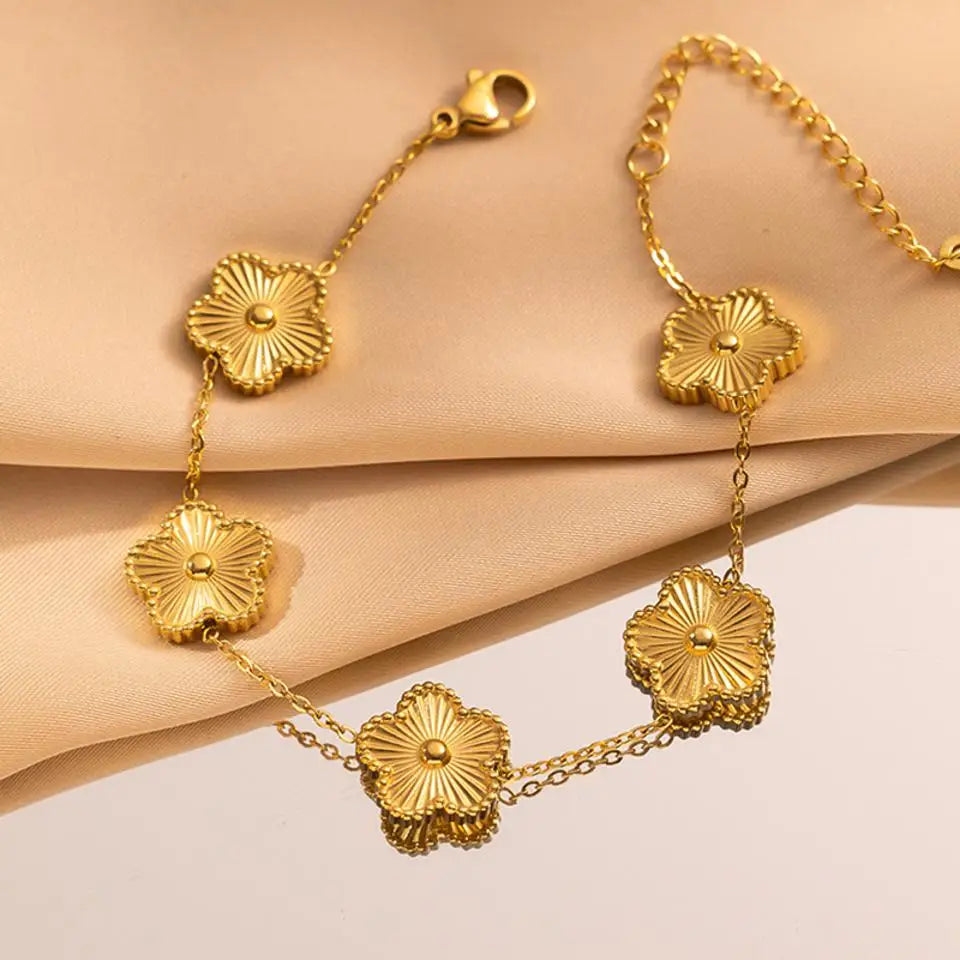 18k Gold Plated Flower Bracelet Plum Blossom Cuban Chain Bracelets