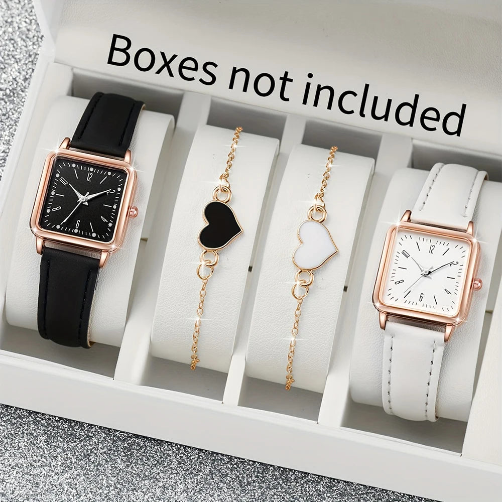 4PCS Fashion Minimalist Watch Luxury Men's and Women's