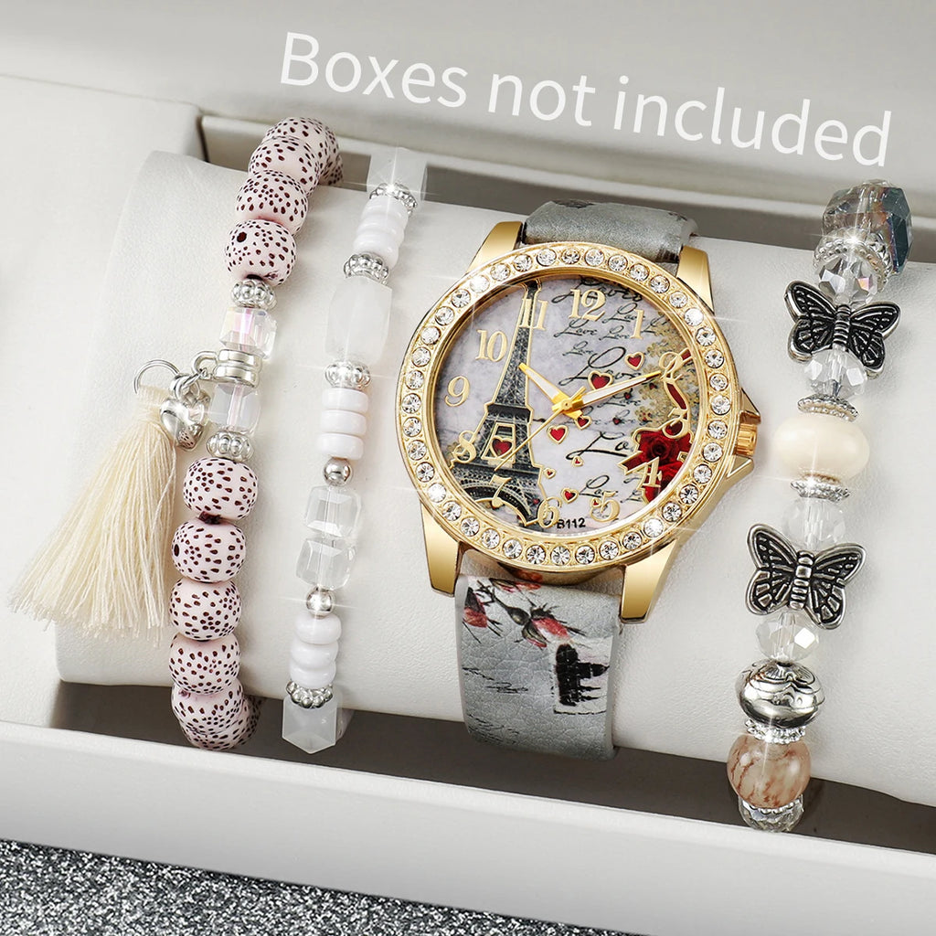 3/4/5PCS Fashion Rhinestone Women's Watch Flowers