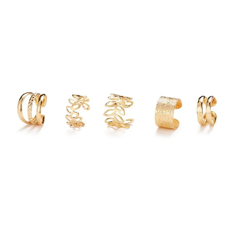 5/15 Pcs Set Of Hollow Leaf Design Clip On Earrings,