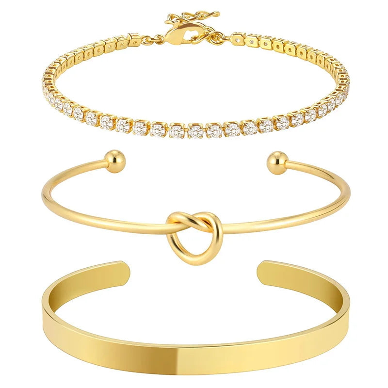 3pcs Stainless Steel Gold Plated Bracelets for Women