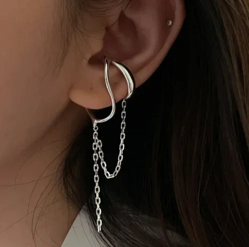1PC Silver Color Crystal Tassel Cuff Ear Clip Earring for Women