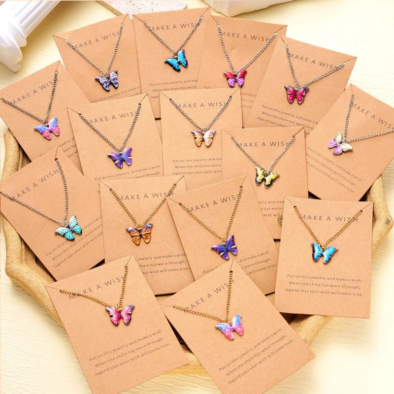 5 Pcs Fashion Boho Colorful Butterfly Necklaces Set