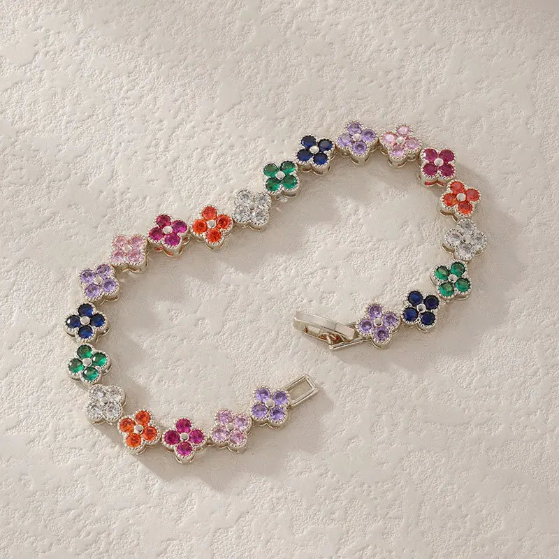 1pc Rainbow Colorful Clover Zircon Bracelet Fashion Charm Gorgeous