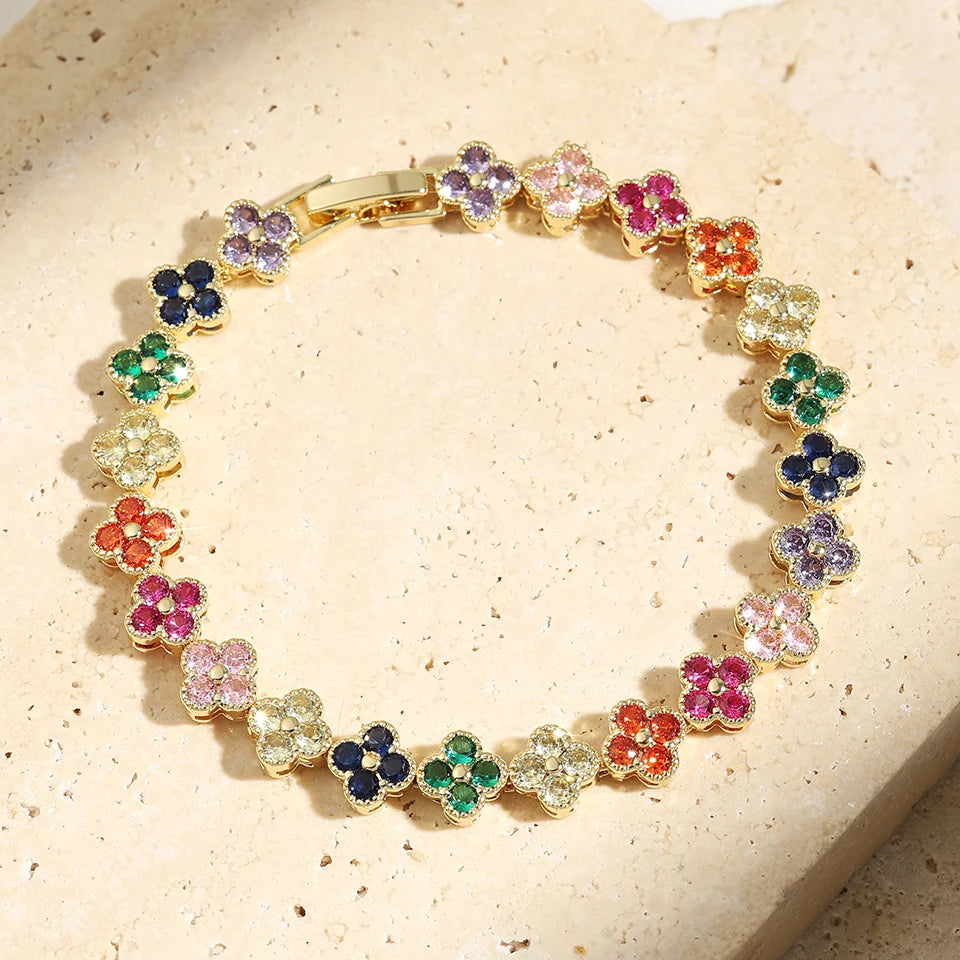 1pc Rainbow Colorful Clover Zircon Bracelet Fashion Charm Gorgeous