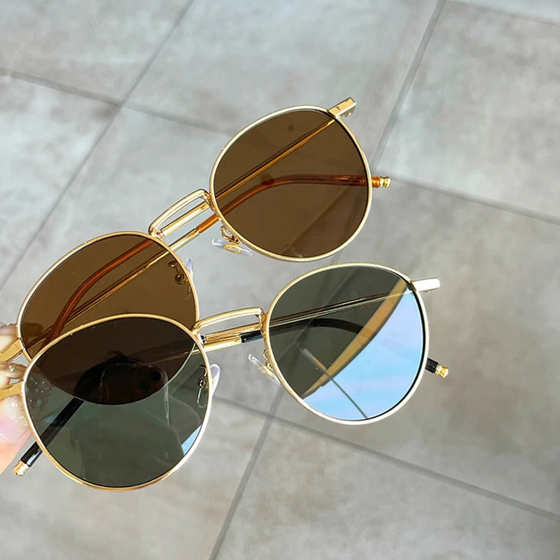 Retro Classic Round  Women Metal Frame Sunglasses