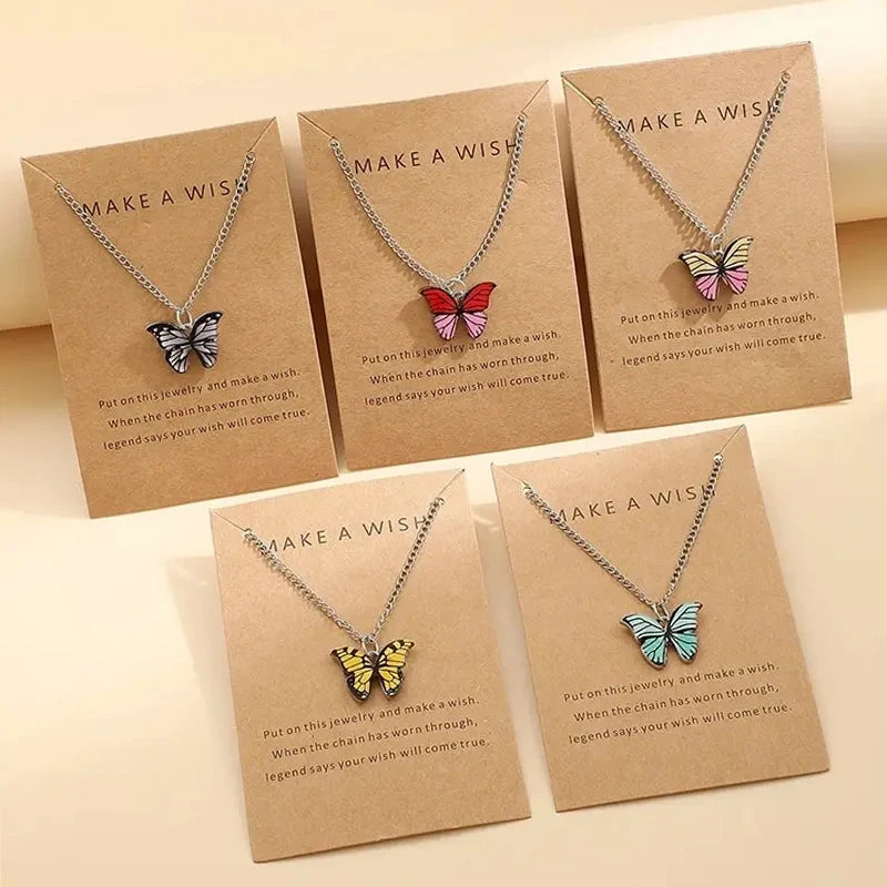 5 Pcs Fashion Boho Colorful Butterfly Necklaces Set