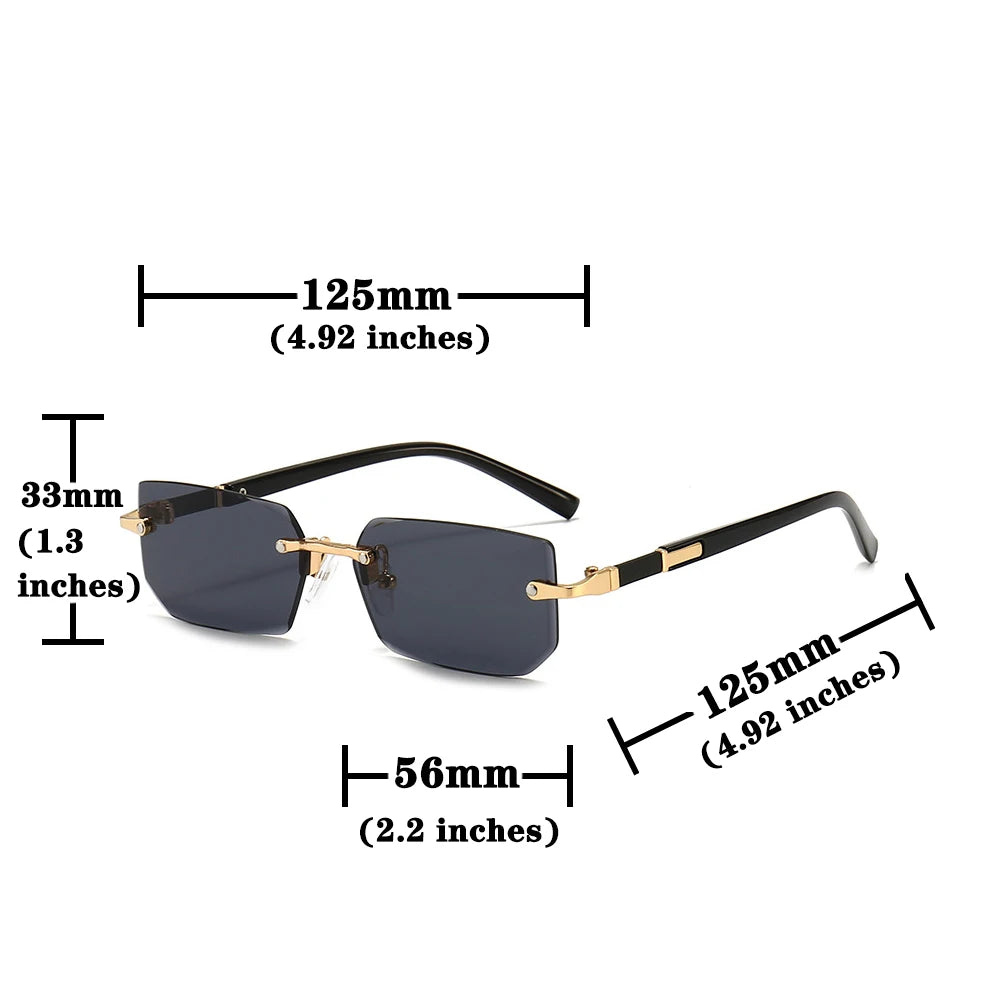 Rimless Sunglasses Rectangle Fashion Popular Women Men