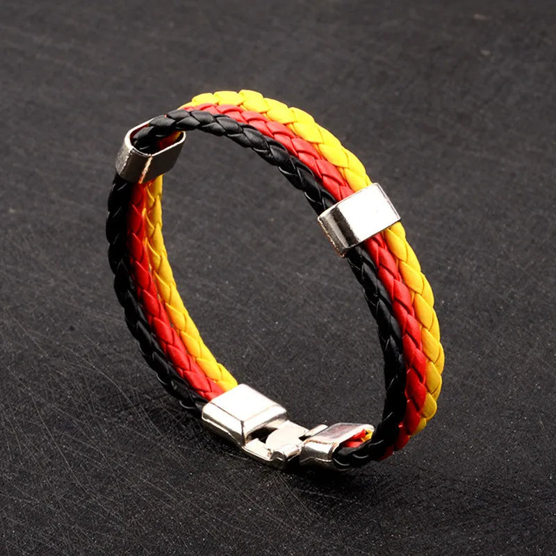 Stainless Steel Men Women Spain Germany France Italy Argentina National Flag PU Leather Bracelets Handmade Jewelry