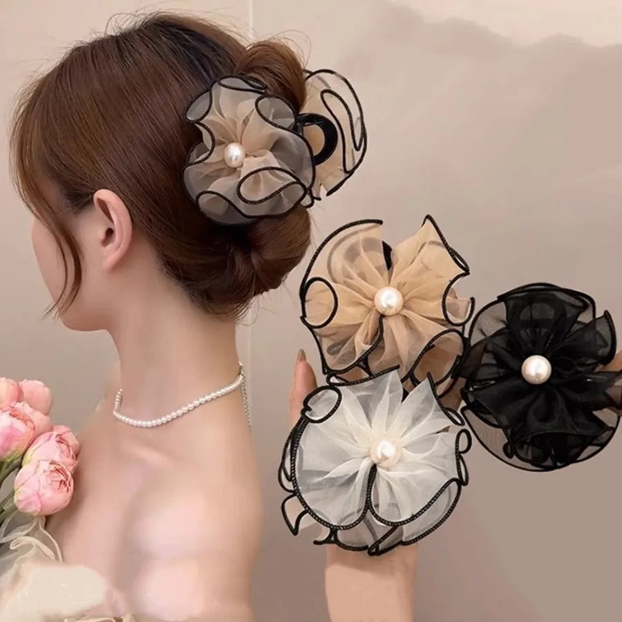 Korean style ruffled flower mesh hair clip fashionable temperament