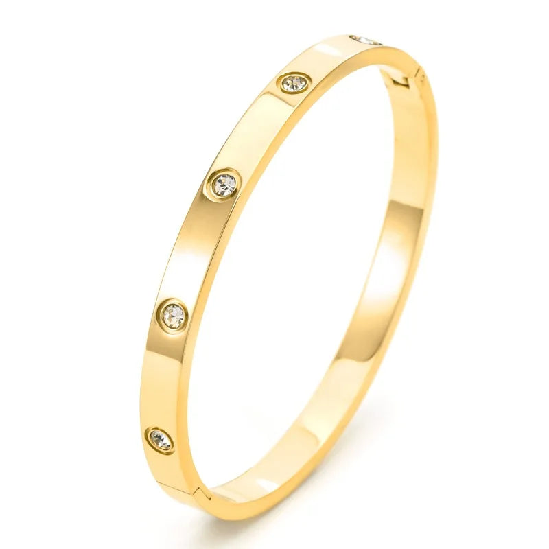 Gold Color Stainless Steel Bangle For Women Inlaid Zirconia Love Bracelets