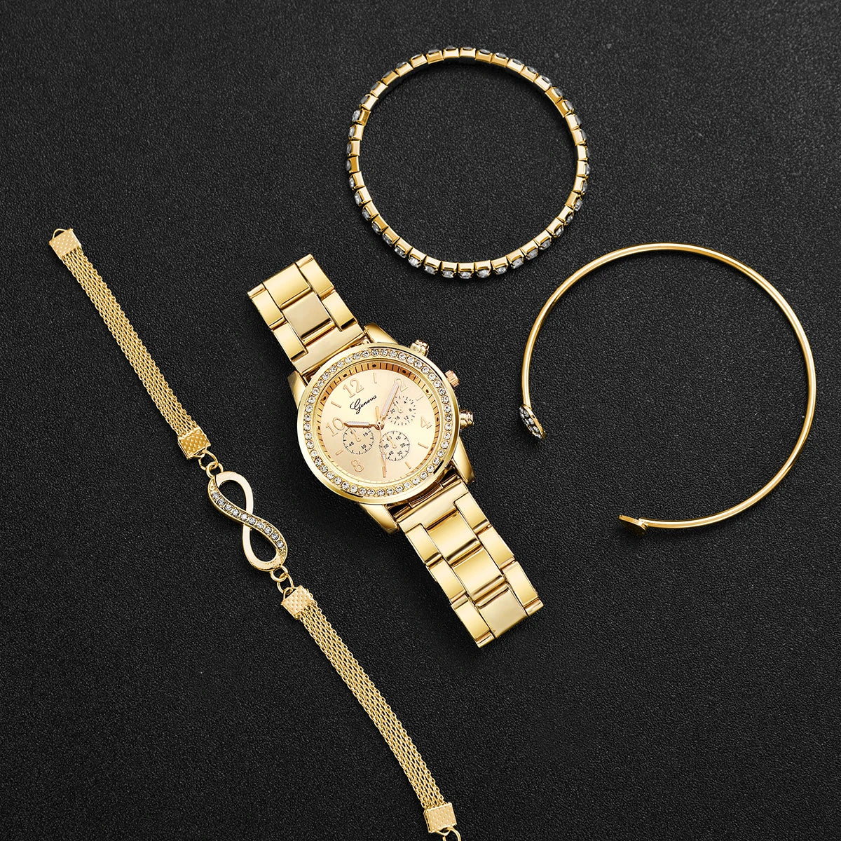 4PCS/Set Fashion Rhinestone Women Watches Luxury Steel Band Ladies Quartz Watch Bracelets Set