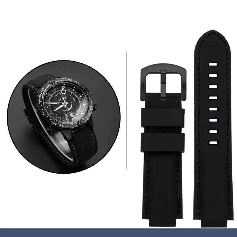 Men's waterproof soft Silicone Rubber Watchband strap with tools Screw pins