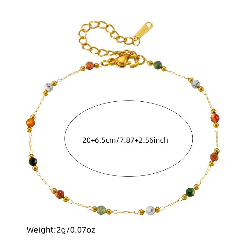 Yupsk 316L Stainless Steel Colorful Beads Chain Bracelet Necklace for Women Girls Retro Stylish Thin Bracelet Jewelry Gift