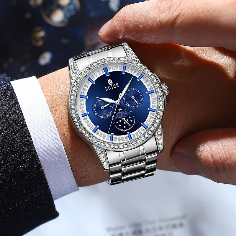 Watch Men's Famous Watch Genuine Leather Waterproof Blue Watch