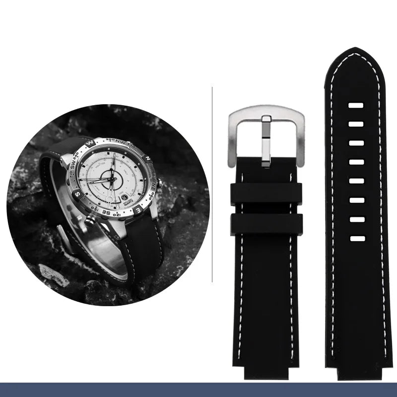 Men's waterproof soft Silicone Rubber Watchband strap with tools Screw pins