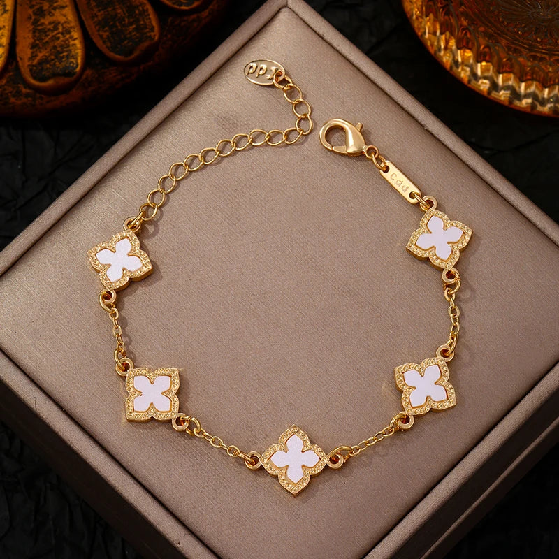 Luxury Vintage Rhinestone Four Leaf Clover Bracelet