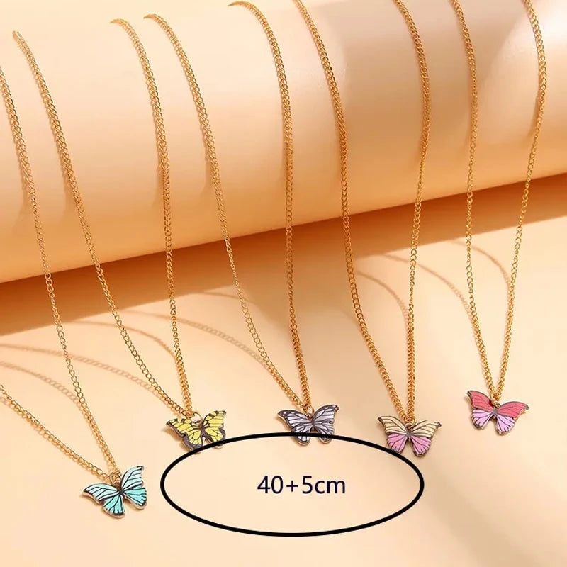 5 Pcs Fashion Boho Colorful Butterfly Necklaces Set