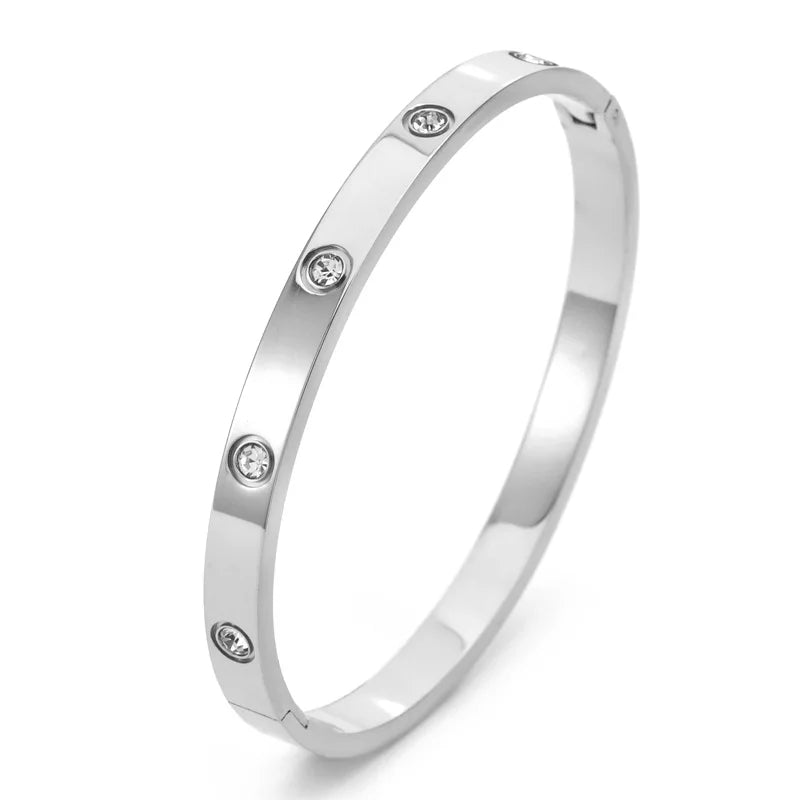 Gold Color Stainless Steel Bangle For Women Inlaid Zirconia Love Bracelets