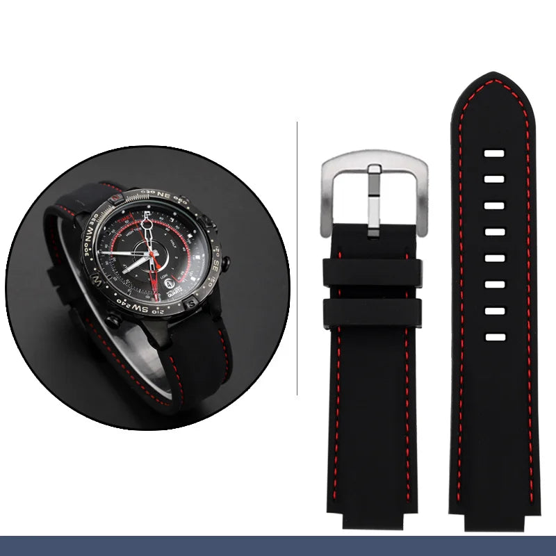 Men's waterproof soft Silicone Rubber Watchband strap with tools Screw pins