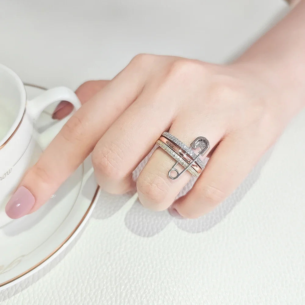 Fashion Pin Connection Three Layers Designer Fashion Ring for Women