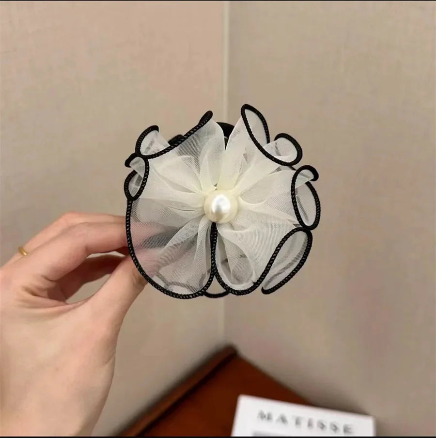 Korean style ruffled flower mesh hair clip fashionable temperament