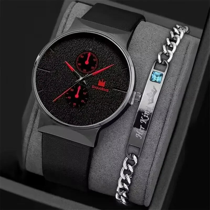 2pcs Set Fashion Mens Sports Watches Man Business Quartz Wristwatch Luxury Men