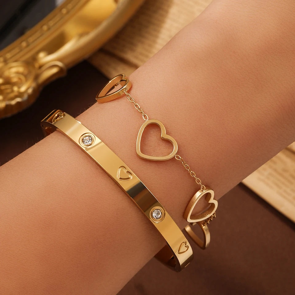NEW French Lucky Clover Women's Bracelet Set High Quality Stainless Steel INS Hot Selling Bracelet Charm Jewelry Gift 2PCS