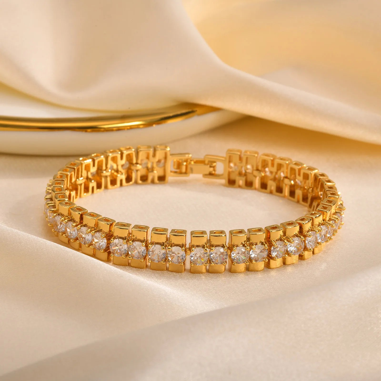 Paperclip Chain Bracelet 14K Gold Plated Cubic Zirconia.