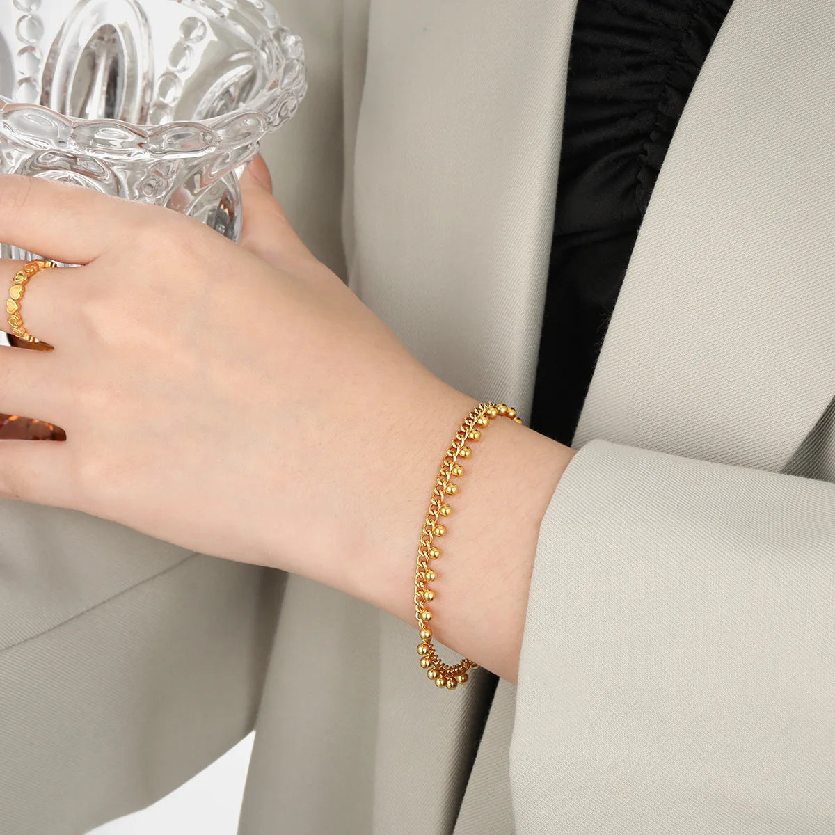 Trendy Stackable Natural Stones Shell Charms Bracelets for Women Multilayer Stainless Steel 18K Gold Plated Link Chains Jewelry