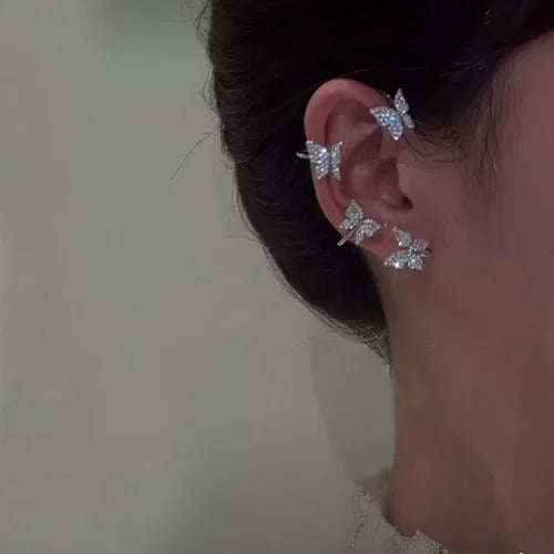 1PC Silver Color Crystal Tassel Cuff Ear Clip Earring for Women