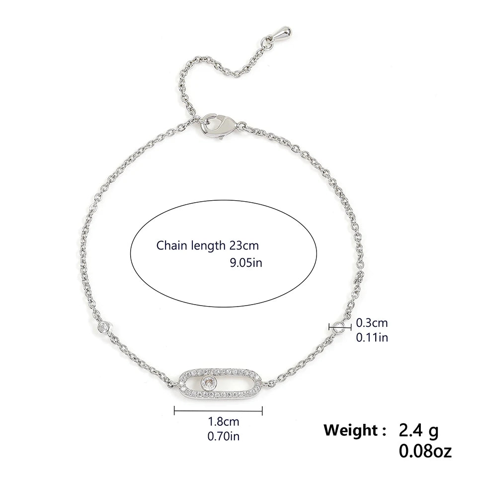 Classic Sliding Single Zircon Square Adjustable Bracelet