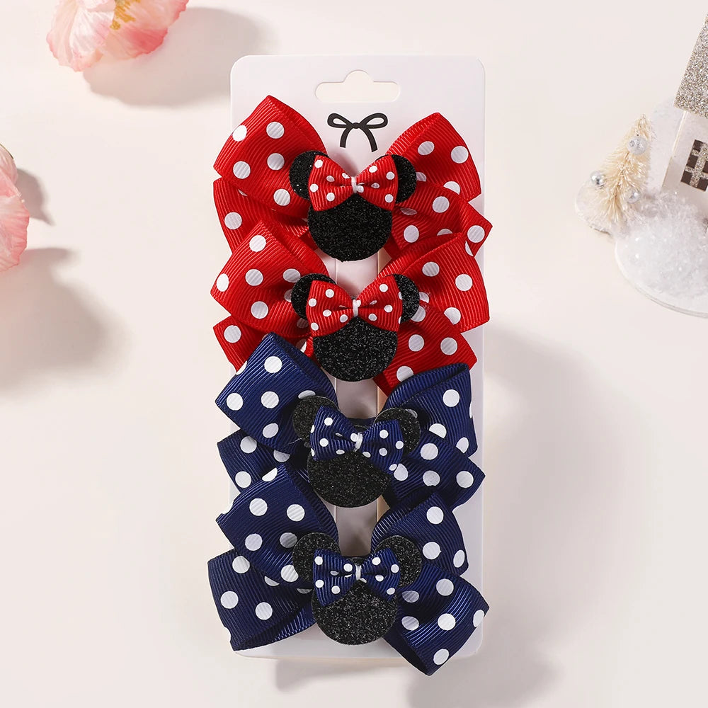 4Pcs/lot Baby Girl Lovely Polka Dot Bow Hair Clips