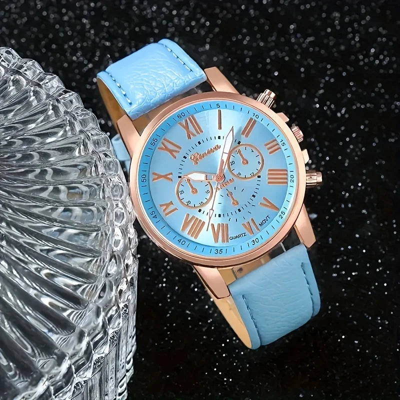 Fashion quartz watch and jewelry set, shock resistant circular analog digital display