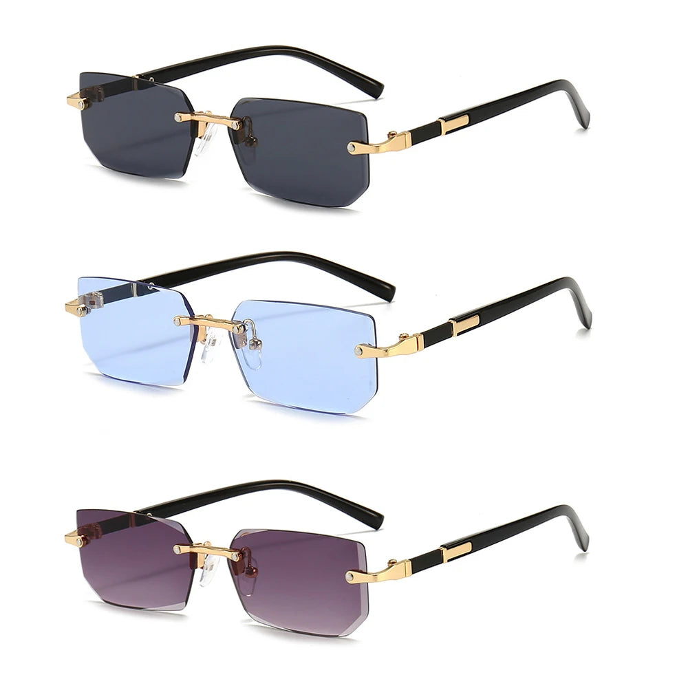 Rimless Sunglasses Rectangle Fashion Popular Women Men