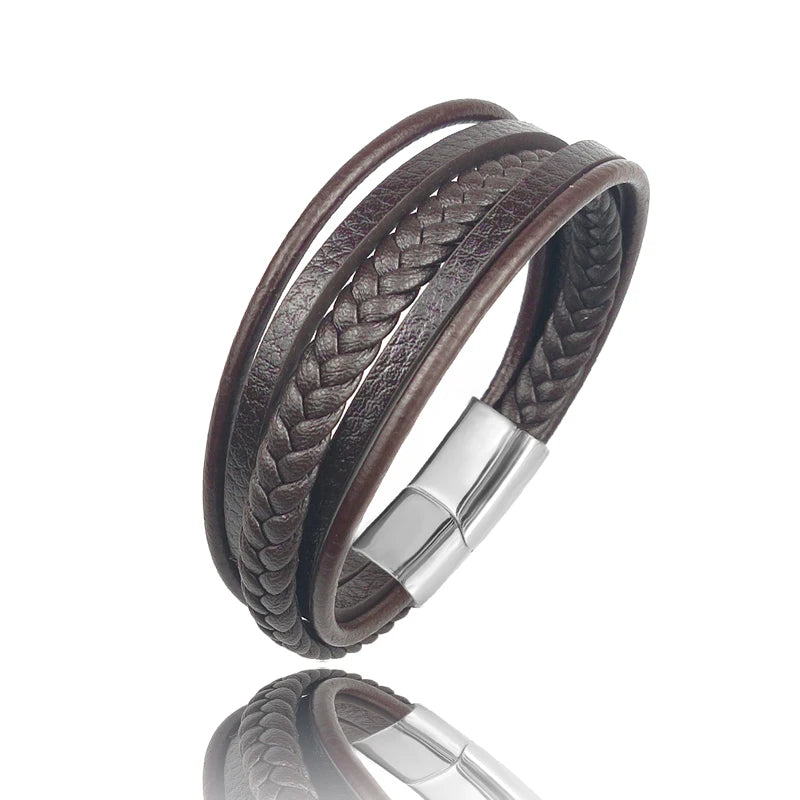 New Titanium Steel Blue Punk Braided Leather Bracelet