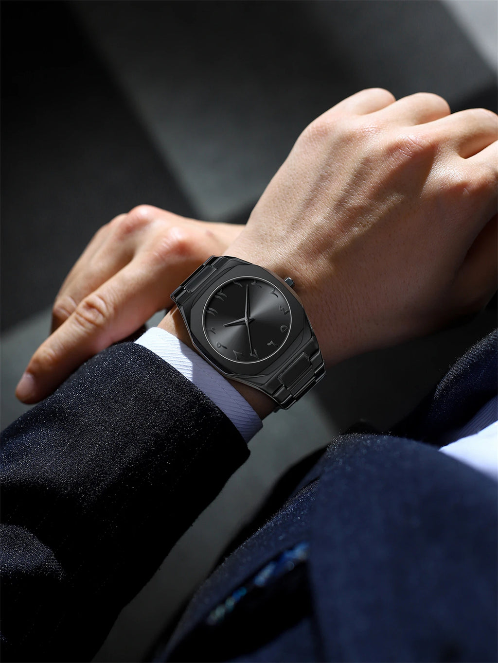 Modern minimalist personality creative all-black men's watch Arabic digital sports