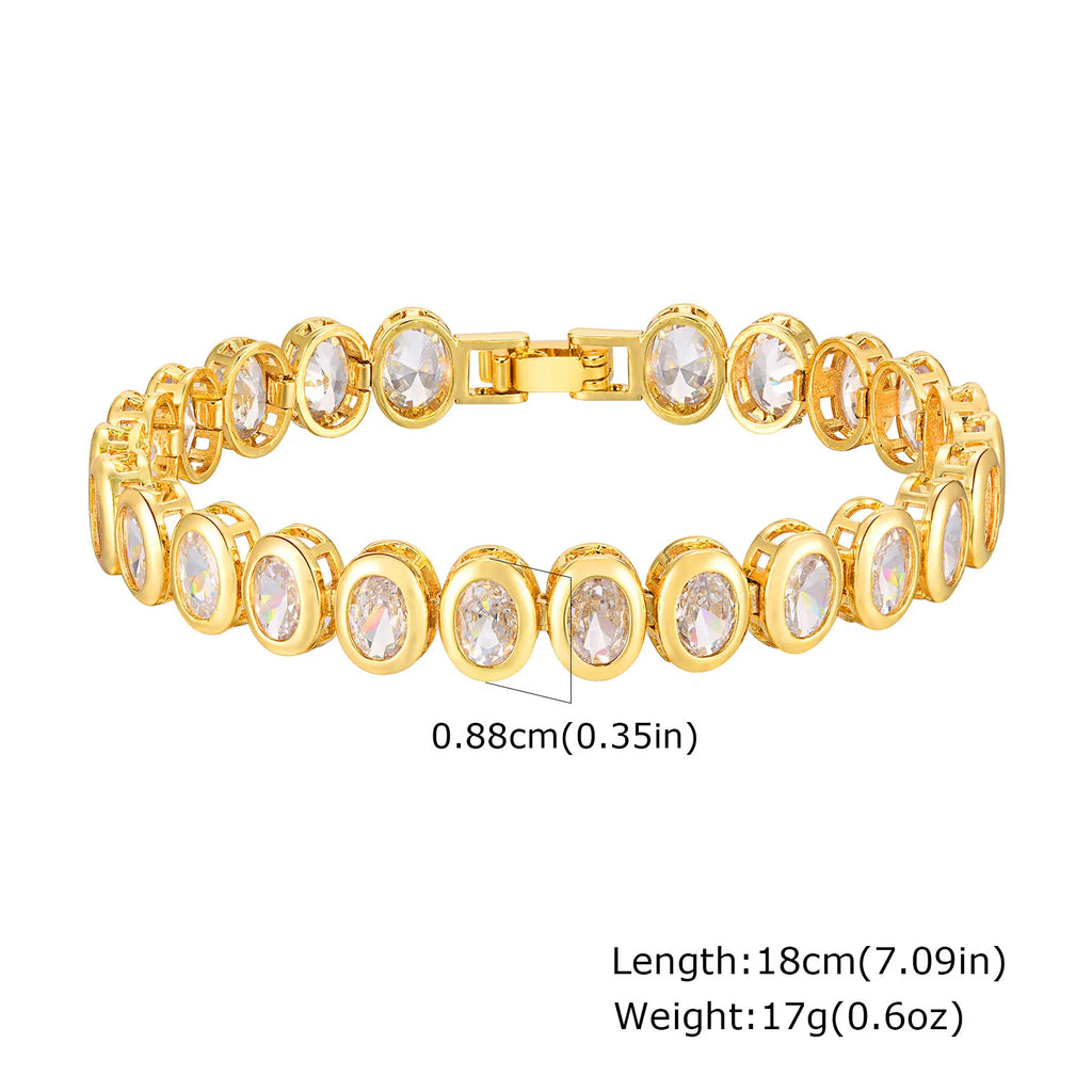 Paperclip Chain Bracelet 14K Gold Plated Cubic Zirconia.