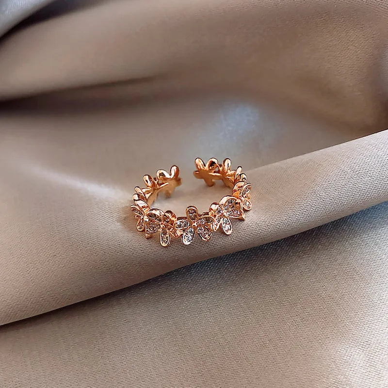 Luxury Zircon Flower Opening Rings for Women