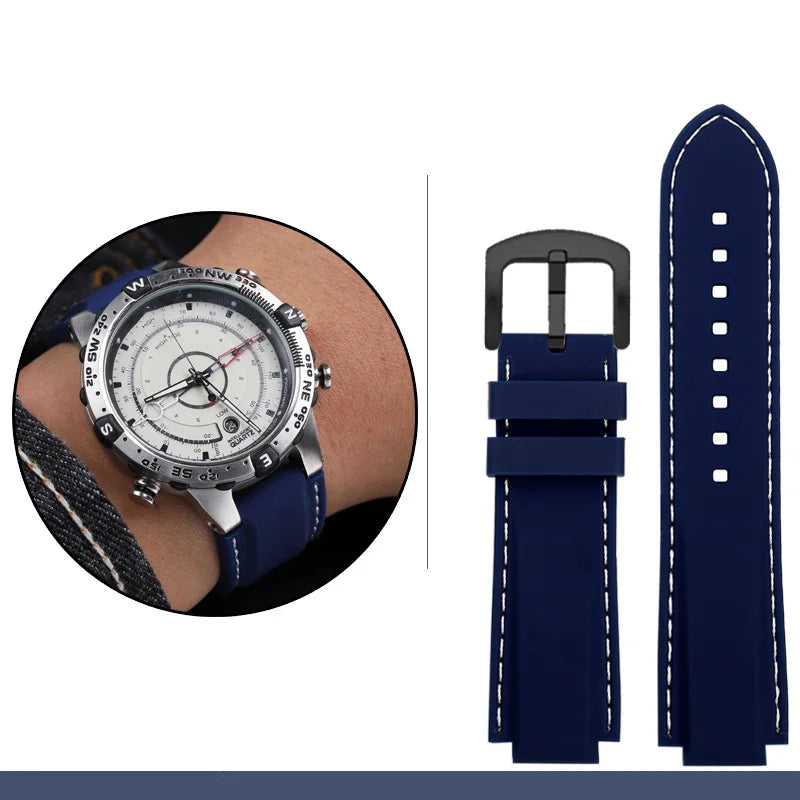 Men's waterproof soft Silicone Rubber Watchband strap with tools Screw pins