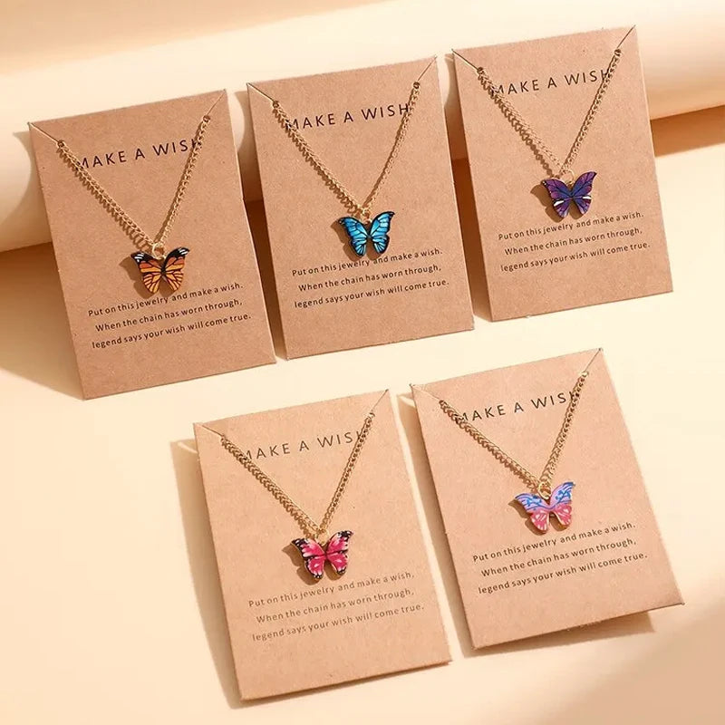 5 Pcs Fashion Boho Colorful Butterfly Necklaces Set