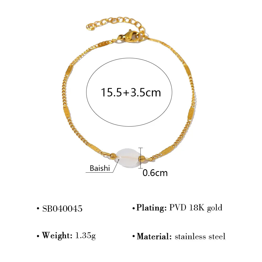 Trendy Stackable Natural Stones Shell Charms Bracelets for Women Multilayer Stainless Steel 18K Gold Plated Link Chains Jewelry