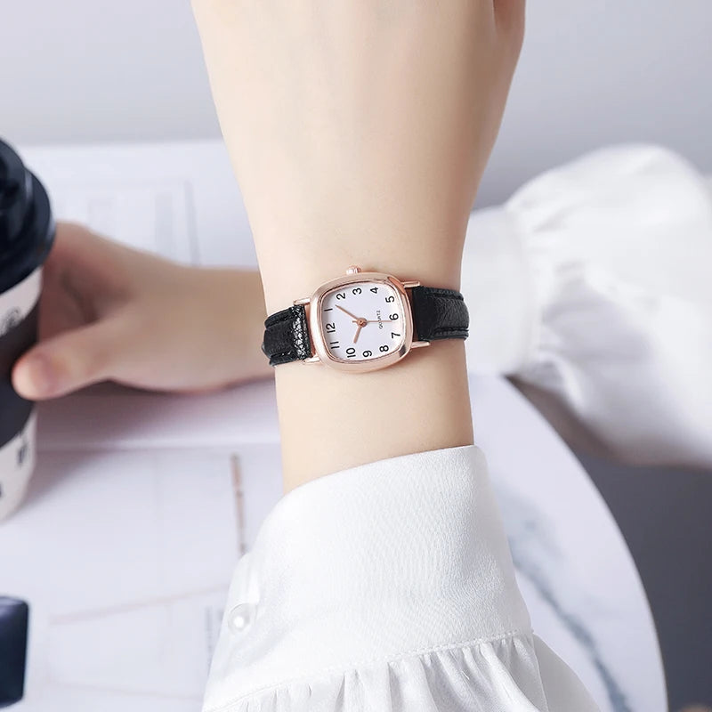 Women's Watch Fashion Small Arabic Quartz Watches Leather Band Wristwatches