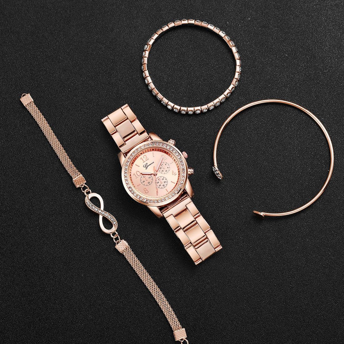 4PCS/Set Fashion Rhinestone Women Watches Luxury Steel Band Ladies Quartz Watch Bracelets Set