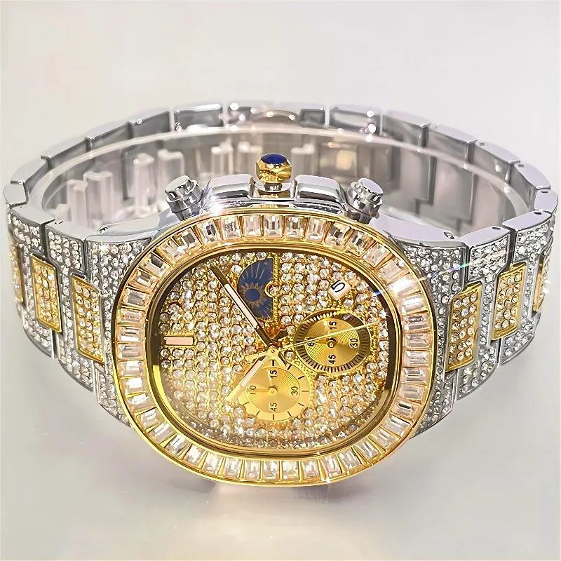 Luxury Quartz Mens Watches Fashion Square Diamond Stainless Steel Wristwatches